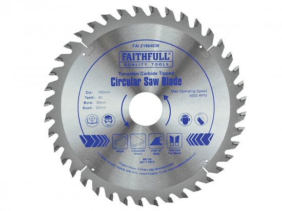 Faithfull TCT Circular Saw Blade 180 x 30mm x 40T POS