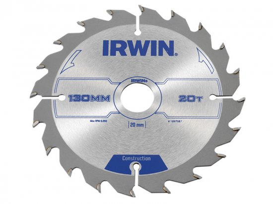 Irwin Construction Circular Saw Blade 130 x 20mm x 20T ATB