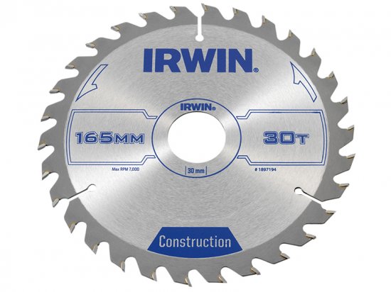 Irwin Construction Circular Saw Blade 165 x 30mm x 30T ATB