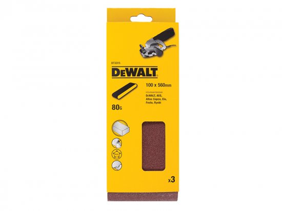 DeWalt Sanding Belt 560 x 100mm 80G Pack of 3