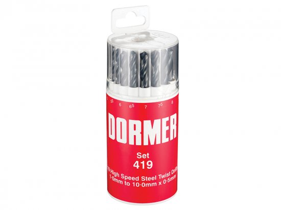 Dormer A191 No.419 Metric HSS Drill Set of 19 1.0-10.0 x 0.5mm