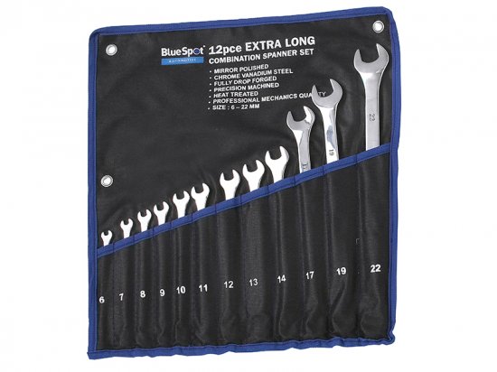 BlueSpot Tools Extra Long Combination Spanner Set 12 Piece