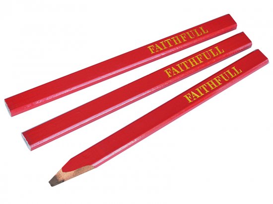 Faithfull Carpenter's Pencils - Red / Medium (Pack 3)