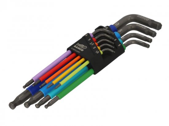 Bahco C1997LM/9P Metric Long Ball End Coloured Hex L-Key Set 9 Piece