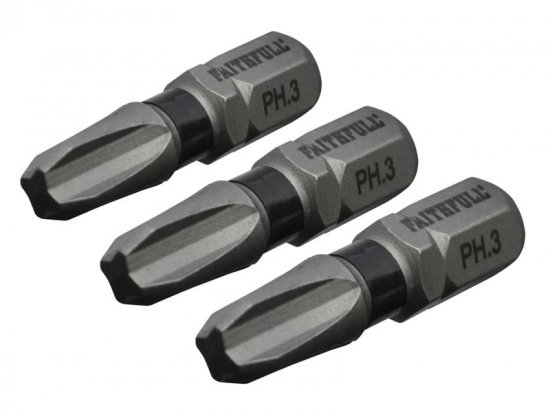 Faithfull Phillips Impact Screwdriver Bits PH3 x 25mm (Pack 3)