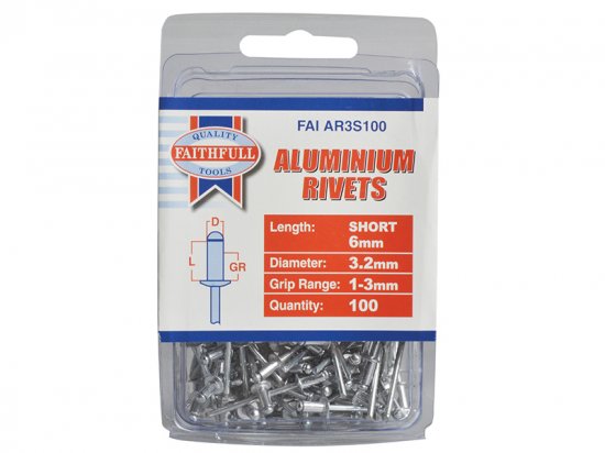 Faithfull Aluminium Rivets 3.2 x 6mm Short (Pack of 100)