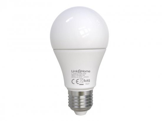 Link2Home Wi-Fi LED ES (E27) Opal GLS Dimmable Bulb White + RGB 800lm 9W