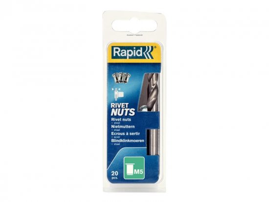 Rapid Steel Rivet Nuts M5 (Pack of 20 + Free Drill Bit)