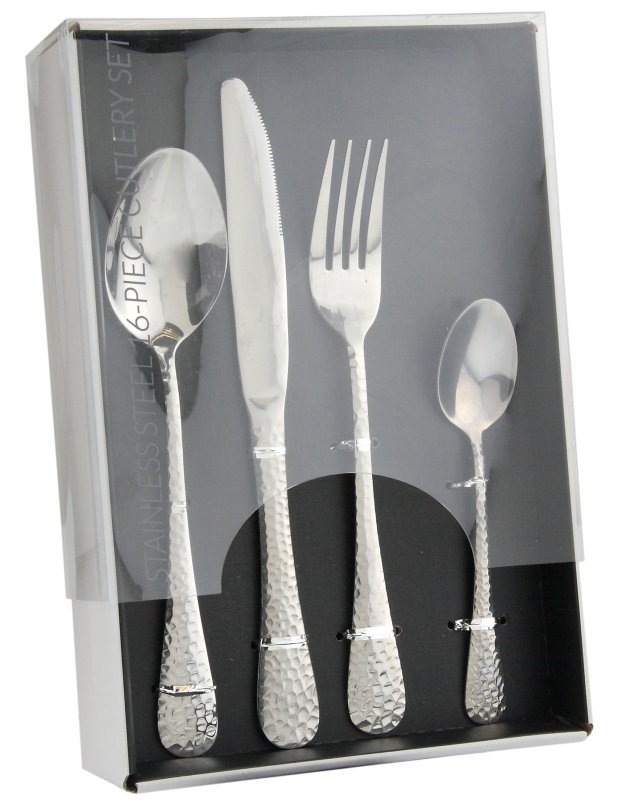 Apollo 16pc Stainless Steel Martele Cutlery Set Silver 