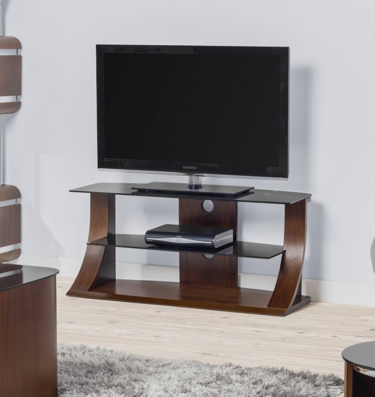Jual Florence Walnut & Black Glass 1100mm Curved Wood TV Stand - Up To