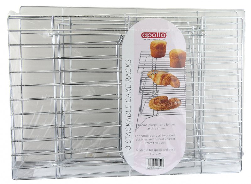 New Set of 3 Chrome Stackable Cake Racks For Cooling & Pastries & Airing Cakes 